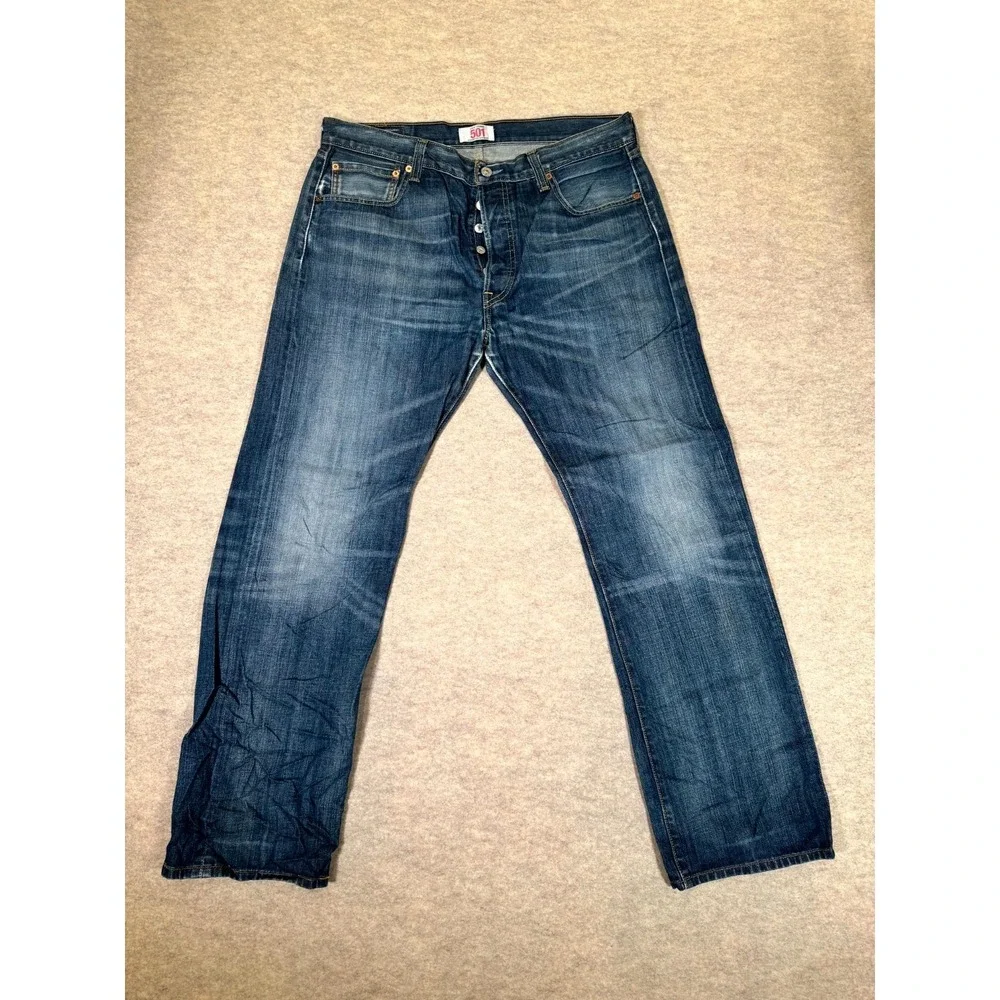 VTG Levis 501 Original Jeans Men 36x32 Blue Whiskering Denim Button Fly Straight